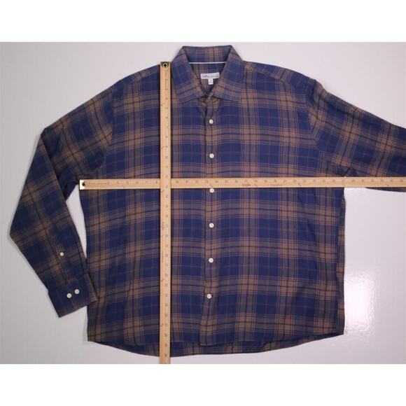 Peter Millar Blue/Brown Plaid Button-Up Dress Shirt Men's XL - Picture 4 of 7
